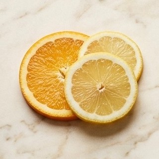 Orange and lemon slices on marble